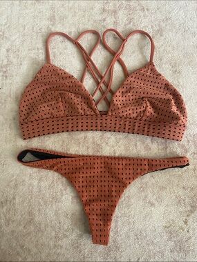 acacia swimwear Rust Perforated Crisscross Bikini